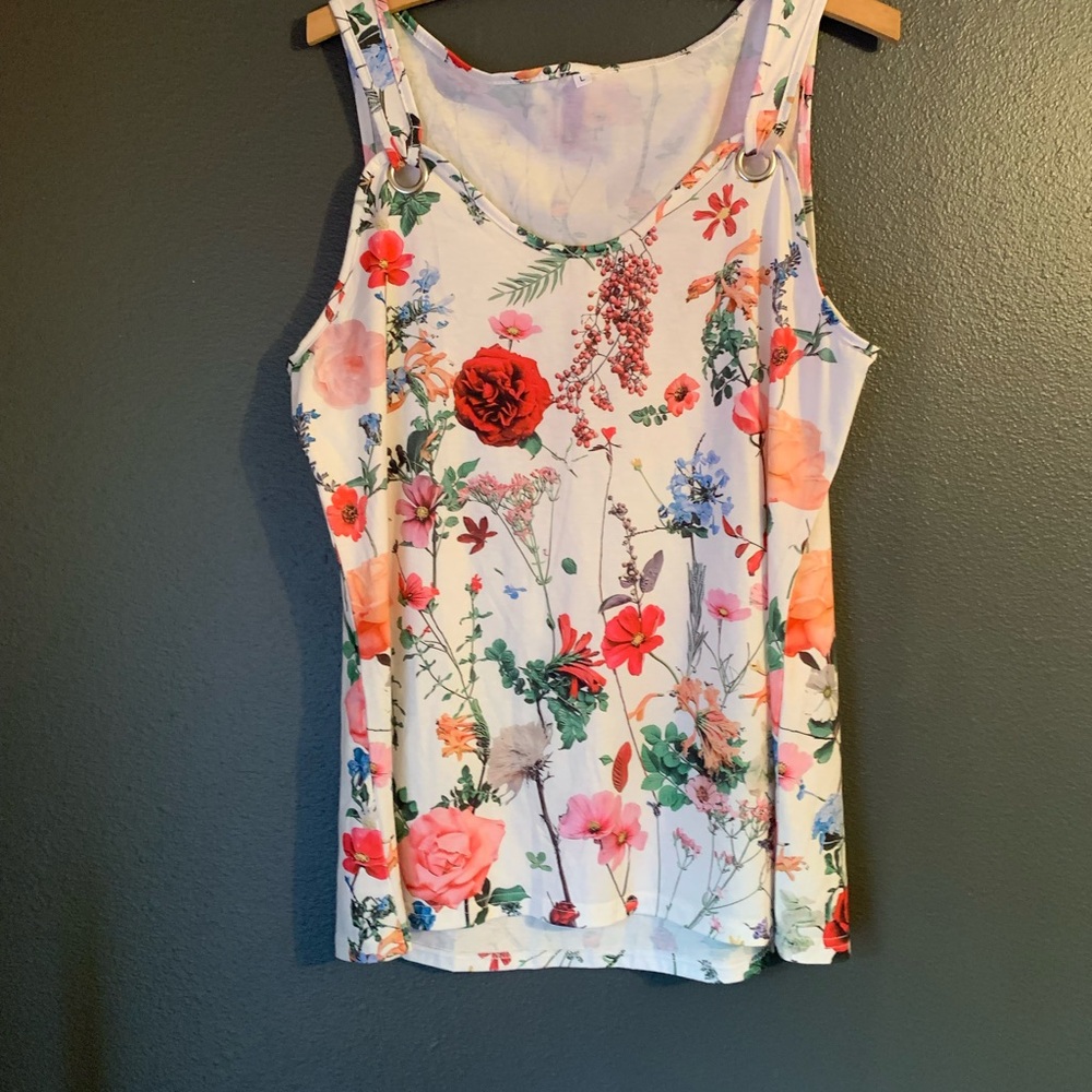 Floral Sleeveless Top - White and Multicolor